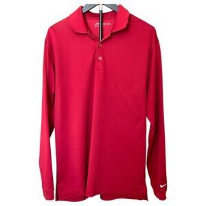 Nike Golf Mens Dri-Fit Polo Large Red Long Sleeve